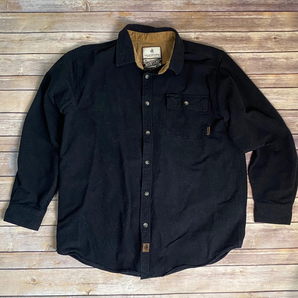 Legendary Whitetails Buck Camp Flannel Shirt Men's Large Solid Black Heather
